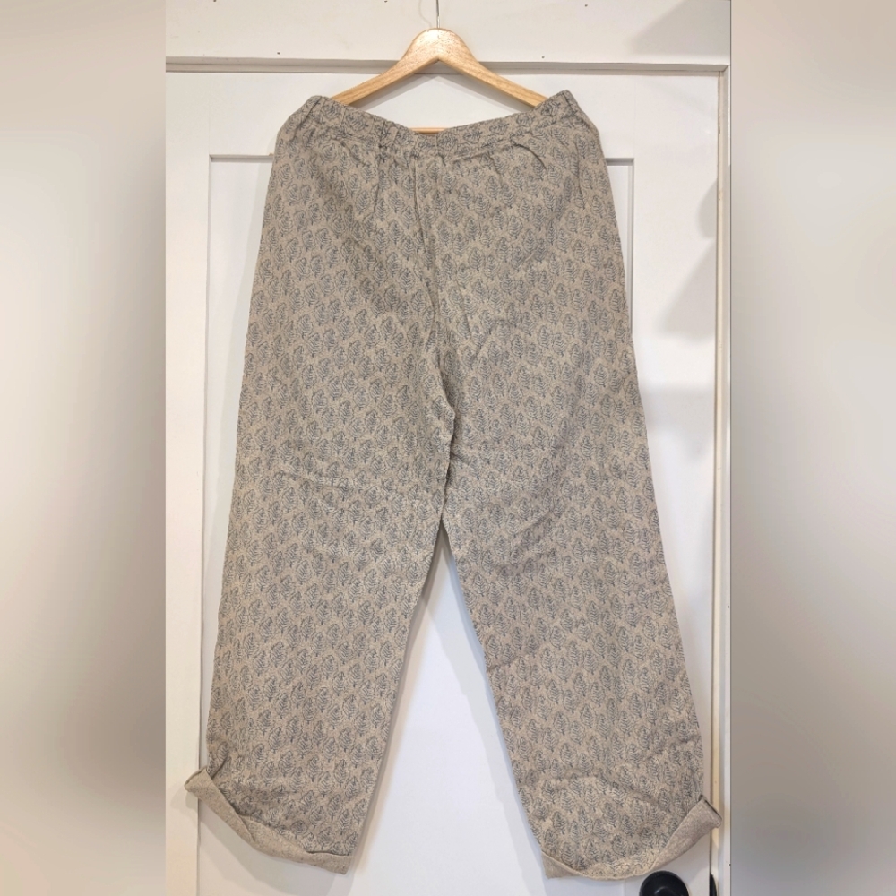 Orvis Wide Leg Linen-Blend Pants in Light Gray Pattern - Picture 2 of 6
